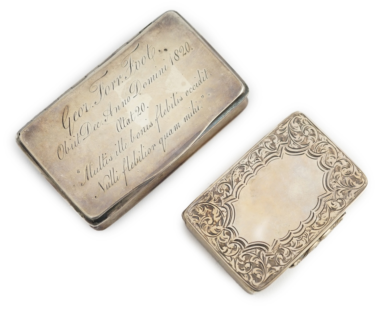 A George III silver snuff box, with engraved mourning inscription in Latin, Matthew Linwood